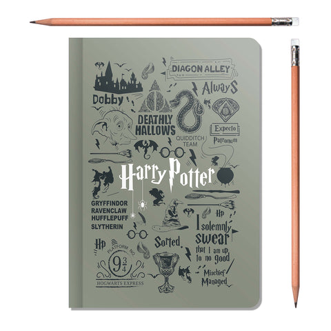 Harry Potter - Infographic Grey Binded Notebook - Officially Licensed by Warner Bros. USA